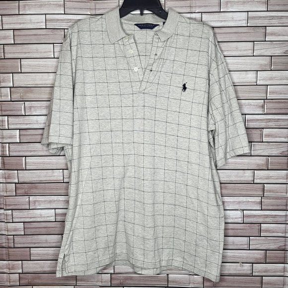 Polo Golf Ralph Lauren Short Sleeve Polo Shirt - Grid Pattern - Grey - Large Top - Picture 1 of 11